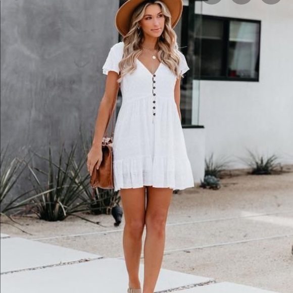 Skylar + Madison White Button-Front Mini Dress - Picture 2 of 8